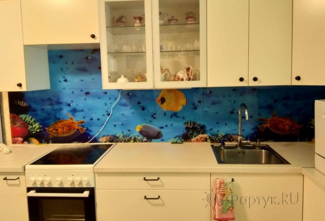 Фартук для кухни фото: подводный мир, заказ #ИНУТ-3010, Белая кухня. Изображение 198966