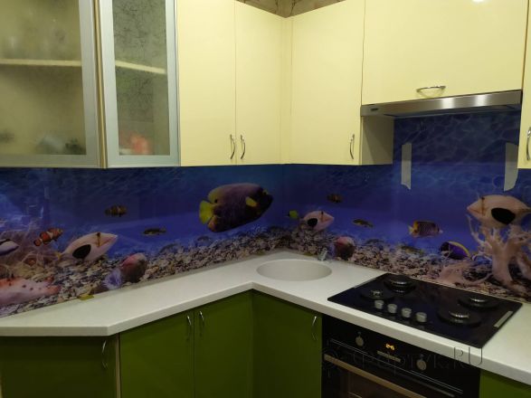 Стеновая панель фото: подводный мир, заказ #ИНУТ-4519, Серая кухня.