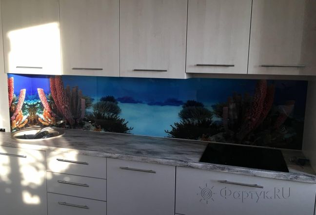 Стеновая панель фото: подводный мир, заказ #КРУТ-2045, Серая кухня. Изображение 111732