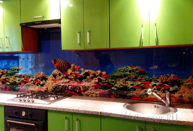 Скинали для кухни фото: подводный мир, морские рыбки, заказ #ИНУТ-73, Зеленая кухня. Изображение 198982