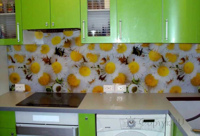 Скинали для кухни фото: полевые ромашки, заказ #НК-1015, Зеленая кухня. Изображение 112962
