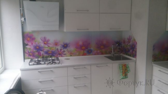 Фартук для кухни фото: полевые цветы, заказ #УТ-502, Белая кухня.