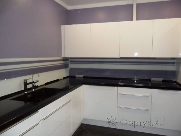 Фартук для кухни фото: полосы под цвет стены., заказ #SN-235, Белая кухня.