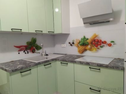 Скинали для кухни фото: помидорки черри, спагетти и острый перчик чили, заказ #ИНУТ-10556, Зеленая кухня.