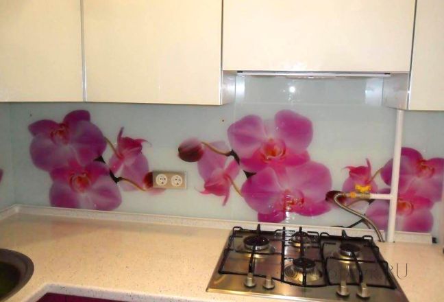 Фартук для кухни фото: прекрасные розовые орхидеи., заказ #S-839, Белая кухня. Изображение 111328