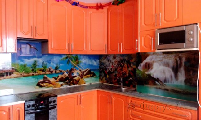 Фартук стекло фото: природные пейзажи, заказ #УТ-1695, Оранжевая кухня.