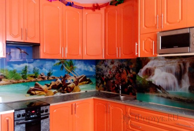 Фартук стекло фото: природные пейзажи, заказ #УТ-1695, Оранжевая кухня.