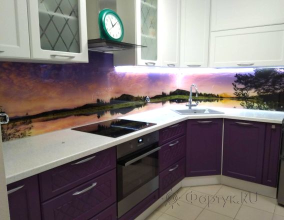 Фартук фото: природный пейзаж, заказ #ИНУТ-4919, Фиолетовая кухня.