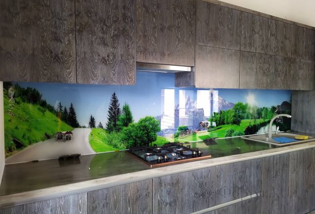 Стеновая панель фото: природный пейзаж, заказ #ИНУТ-5869, Серая кухня. Изображение 199476