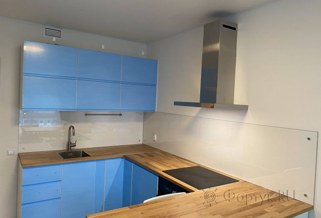Стеклянная фото панель: прозрачное, заказ #КРУТ-2901, Синяя кухня.