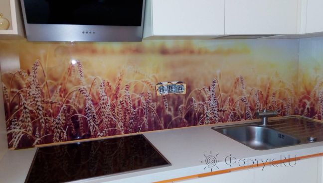 Фартук для кухни фото: пшеничное поле, заказ #ИНУТ-3087, Белая кухня.