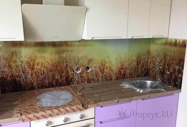 Фартук фото: пшеничное поле, заказ #КРУТ-2282, Фиолетовая кухня. Изображение 214674