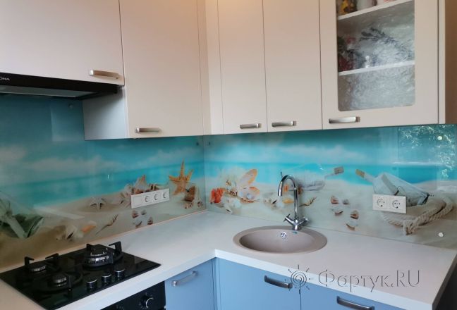 Стеклянная фото панель: ракушки на морском берегу, заказ #ИНУТ-9815, Синяя кухня. Изображение 208424