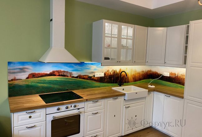 Фартук для кухни фото: рассвет на поляне, заказ #КРУТ-3832, Белая кухня. Изображение 300450