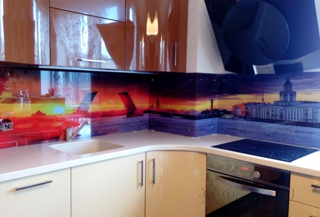 Фартук с фотопечатью фото: рассвет над невой в санкт-петербурге, заказ #ГМУТ-076, Коричневая кухня.