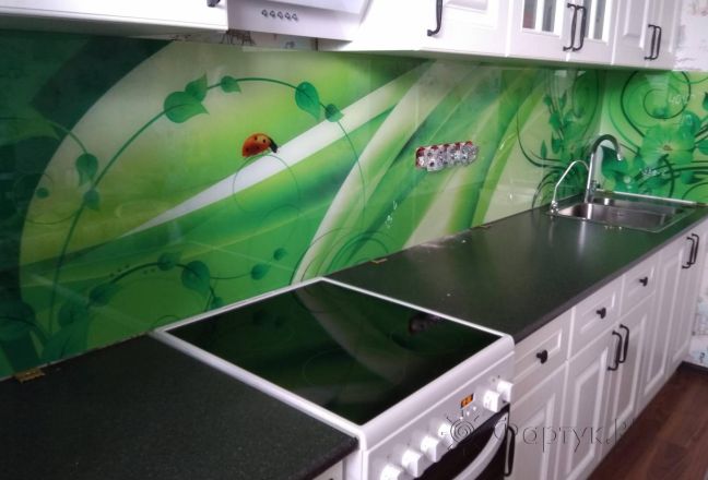 Фартук для кухни фото: растительный узор, заказ #ИНУТ-4078, Белая кухня.
