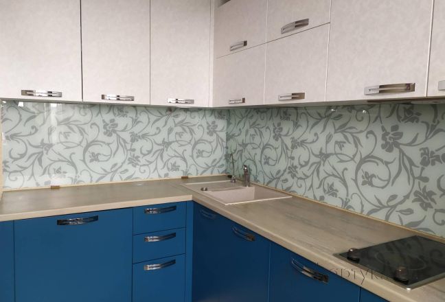 Стеклянная фото панель: растительный узор, заказ #ИНУТ-5652, Синяя кухня. Изображение 110442