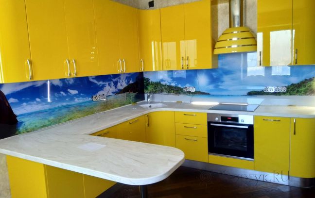 Скинали для кухни фото: райское местечко, заказ #ИНУТ-2890, Желтая кухня.