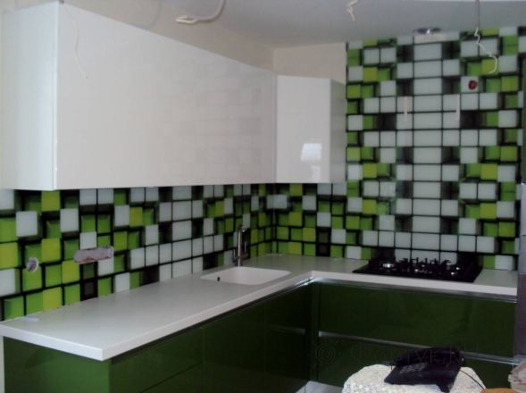 Скинали для кухни фото: разноцветные кубики., заказ #НК-1210, Зеленая кухня.
