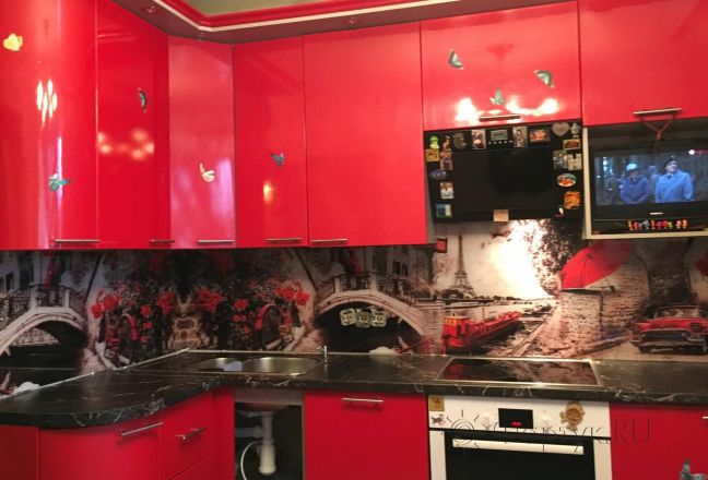 Скинали фото: ретро-коллаж, заказ #КРУТ-1352, Красная кухня. Изображение 186292