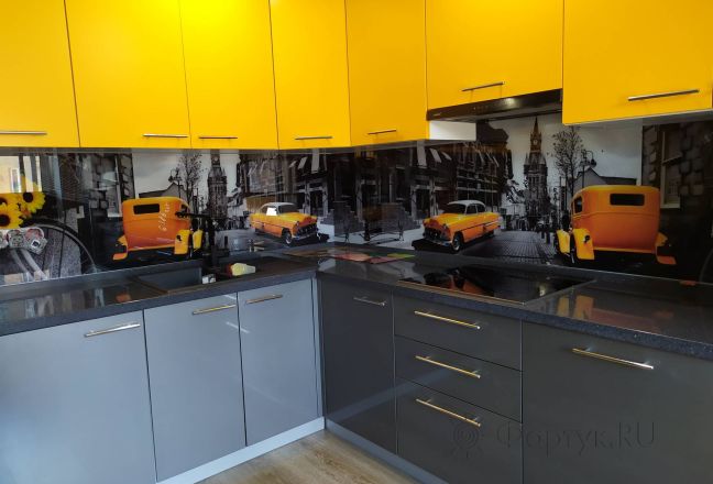 Скинали для кухни фото: ретро-коллаж, заказ #ИНУТ-6186, Желтая кухня.
