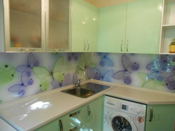 Скинали для кухни фото: рисованные бабочки, заказ #S-371, Зеленая кухня.