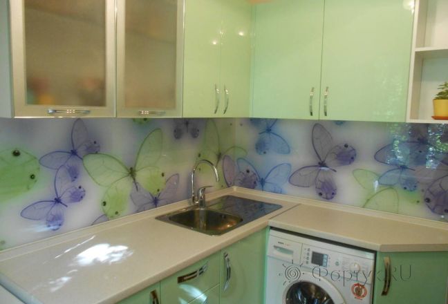 Скинали для кухни фото: рисованные бабочки, заказ #S-371, Зеленая кухня.