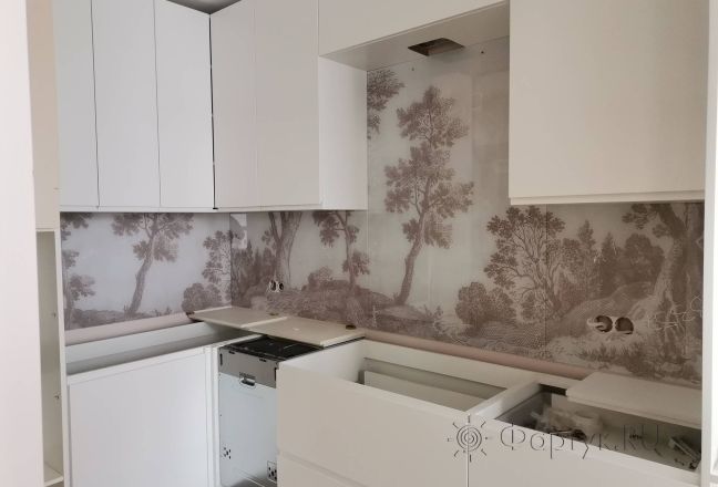 Фартук для кухни фото: рисованные деревья , заказ #ИНУТ-8357, Белая кухня.