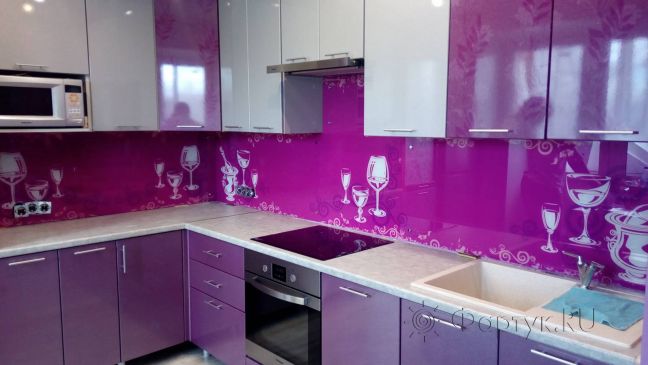 Фартук фото: рисованные фужеры, заказ #ИНУТ-3328, Фиолетовая кухня.