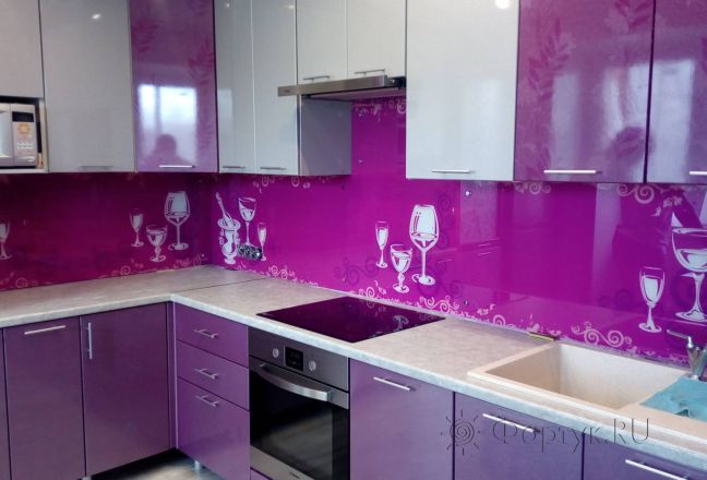 Фартук фото: рисованные фужеры, заказ #ИНУТ-3328, Фиолетовая кухня. Изображение 112514