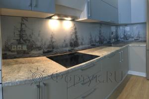 Стеновая панель фото: рисованные корабли, заказ #КРУТ-1361, Серая кухня.