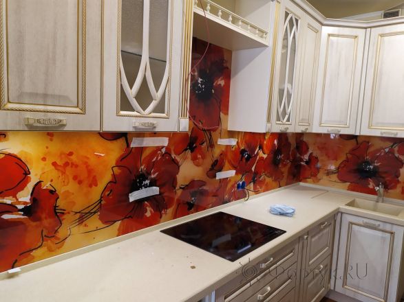 Скинали для кухни фото: рисованные маки, заказ #ИНУТ-3708, Желтая кухня.