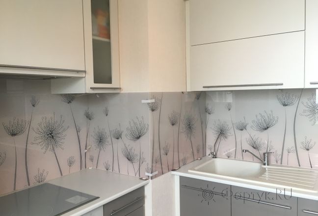 Стеновая панель фото: рисованные одуванчики, заказ #КРУТ-550, Серая кухня. Изображение 110416