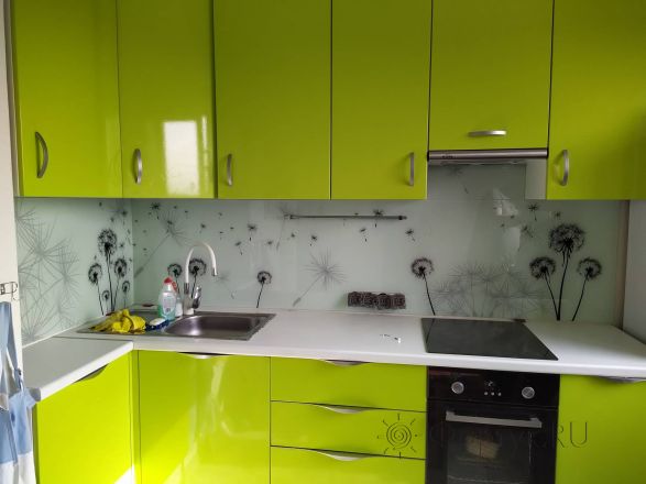 Скинали для кухни фото: рисованные одуванчики, заказ #ИНУТ-6794, Зеленая кухня.
