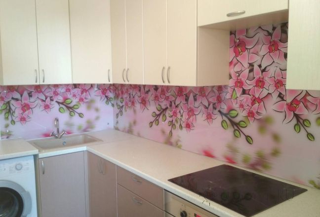 Фартук с фотопечатью фото: рисованные орхидеи, заказ #ИНУТ-2119, Коричневая кухня. Изображение 111330