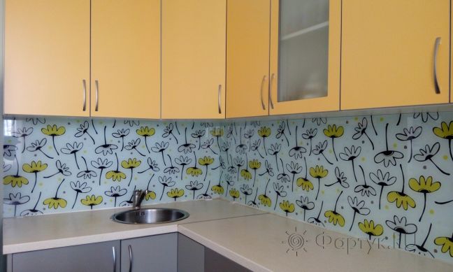Скинали для кухни фото: рисованные цветы, заказ #ГМУТ-313, Желтая кухня.