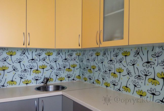 Скинали для кухни фото: рисованные цветы, заказ #ГМУТ-313, Желтая кухня. Изображение 110738
