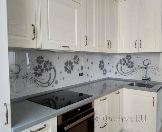 Фартук для кухни фото: рисованные цветы, заказ #ИНУТ-2243, Белая кухня.