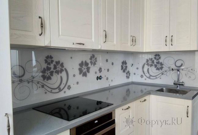 Фартук для кухни фото: рисованные цветы, заказ #ИНУТ-2243, Белая кухня. Изображение 111848