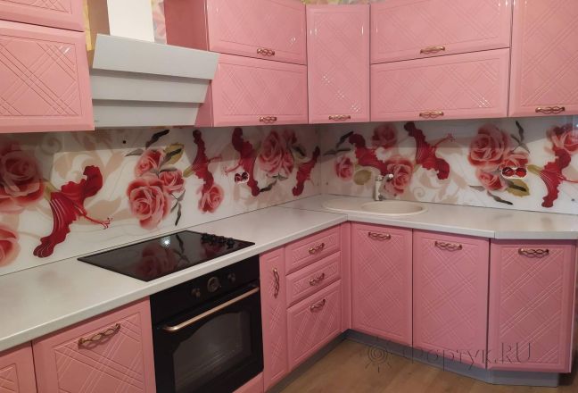 Скинали фото: рисованные цветы, заказ #ИНУТ-4734, Красная кухня. Изображение 278030
