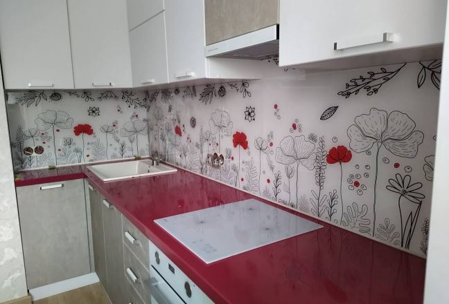 Стеновая панель фото: рисованные цветы, заказ #ИНУТ-7014, Серая кухня.