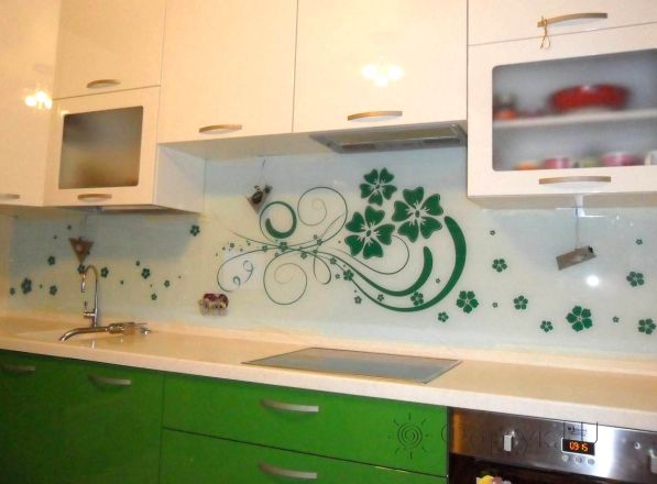 Скинали для кухни фото: рисованные цветы , заказ #S-943, Зеленая кухня.