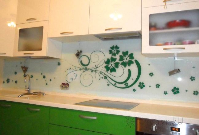 Скинали для кухни фото: рисованные цветы , заказ #S-943, Зеленая кухня.