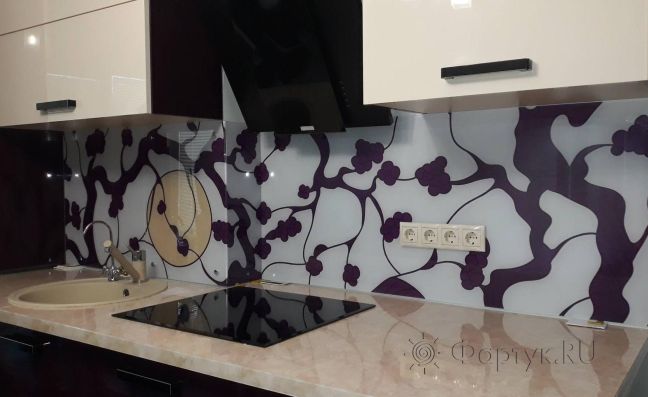 Фартук фото: рисованные ветки, заказ #ИНУТ-2561, Фиолетовая кухня.