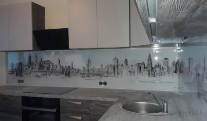 Стеновая панель фото: рисованный город, заказ #ИНУТ-2743, Серая кухня.