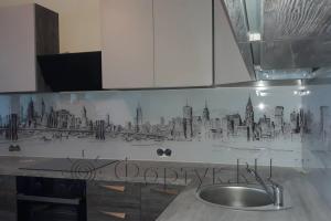 Стеновая панель фото: рисованный город, заказ #ИНУТ-2743, Серая кухня.