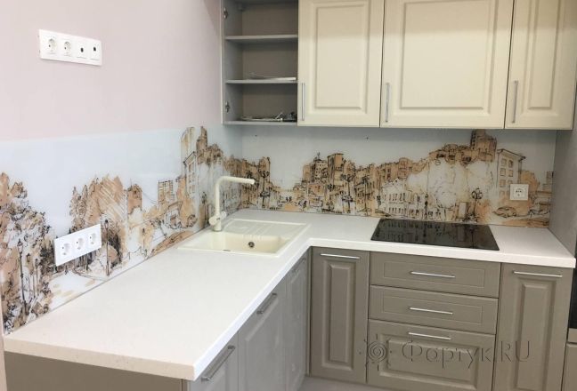 Фартук с фотопечатью фото: рисованный город, заказ #КРУТ-1514, Коричневая кухня. Изображение 245138
