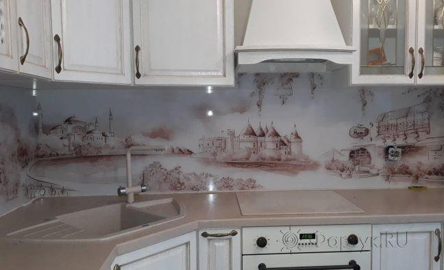 Фартук для кухни фото: рисованный коллаж, заказ #ИНУТ-2868, Белая кухня.