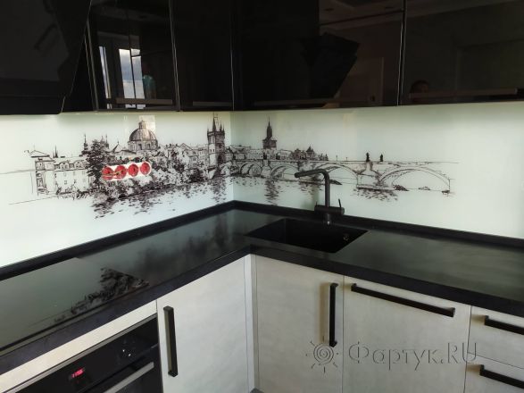 Фартук для кухни фото: рисованный мост, заказ #ИНУТ-3584, Белая кухня.