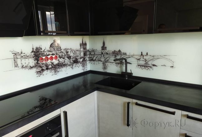 Фартук для кухни фото: рисованный мост, заказ #ИНУТ-3584, Белая кухня. Изображение 110886